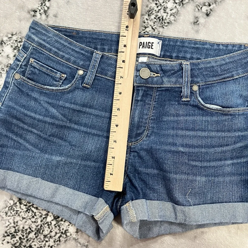 PAIGE Jimmy Jimmy Denim Shorts Womens 25 Cuffed Mid Rise Stretch Dark Wash